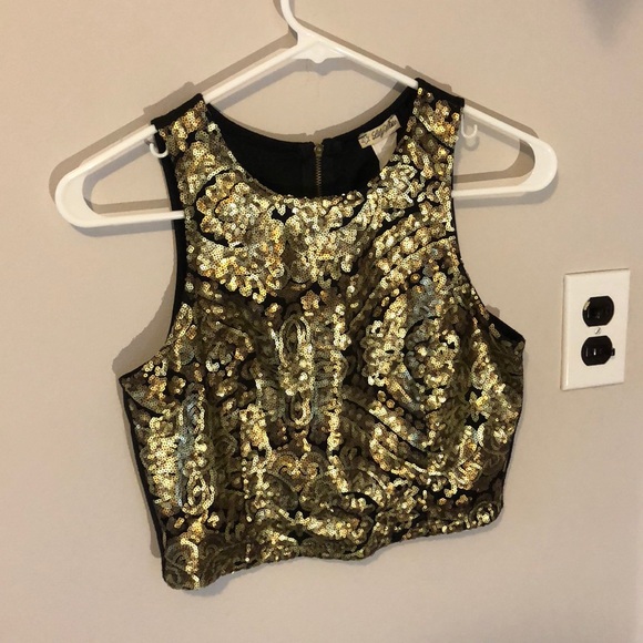 Black and gold sequenced crop top for women size s - Picture 1 of 3